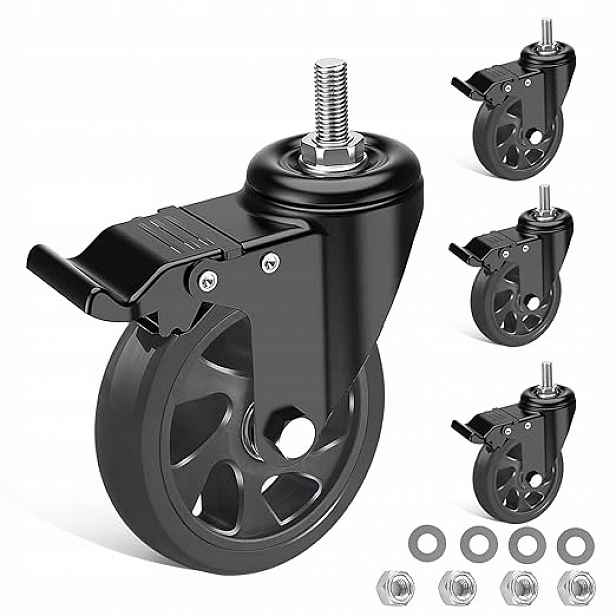 Sada 4 otočných koleček 125 mm s brzdou, závit M10. 700 kg