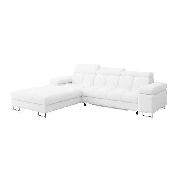 ALTDECOR ROHOVÁ SEDAČKA s funkcí spaní, otoman vlevo COMA L 271x203x79 bílá buklé
