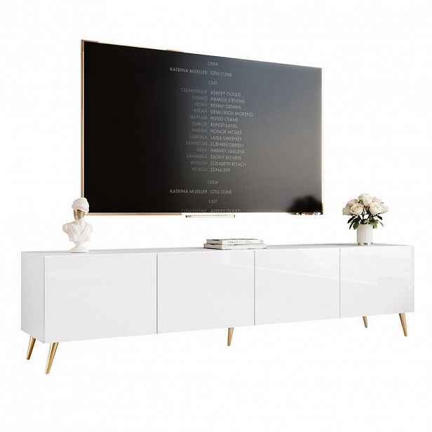 Idohome TV skříňka ANGEL 200 cm na nožkách s osvětlením BÍLÝ VYSOKÝ LESK