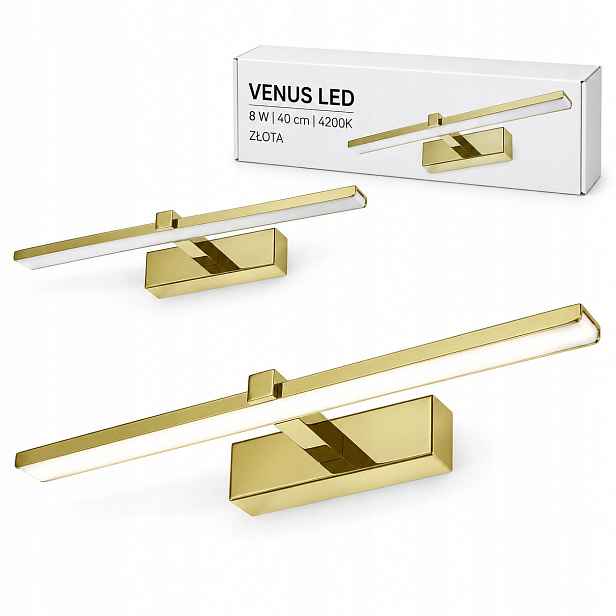 Venus 40 cm Led nástěnné svítidlo 8W zlaté do koupelny 4200K IP44 580lm nad zrcadlo