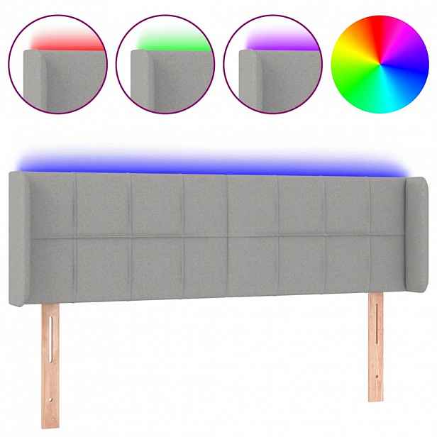 vidaXL Čelo postele s LED světle šedé 147 x 16 x 78/88 cm textil