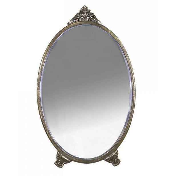 Bronzové antik oválné stolní zrcadlo s ozdobou Bariet - 15*0,5*26 cm Chic Antique