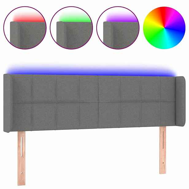 vidaXL Čelo postele s LED tmavě šedé 147 x 16 x 78/88 cm textil