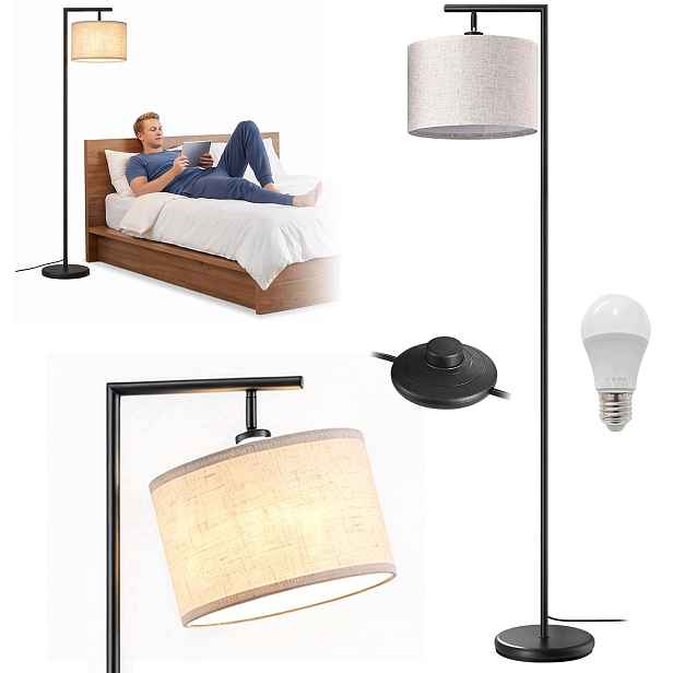 Moderní Lampa E27 Led Loft Regulace Stojící Podlaha Len Stínidlo 160 CM