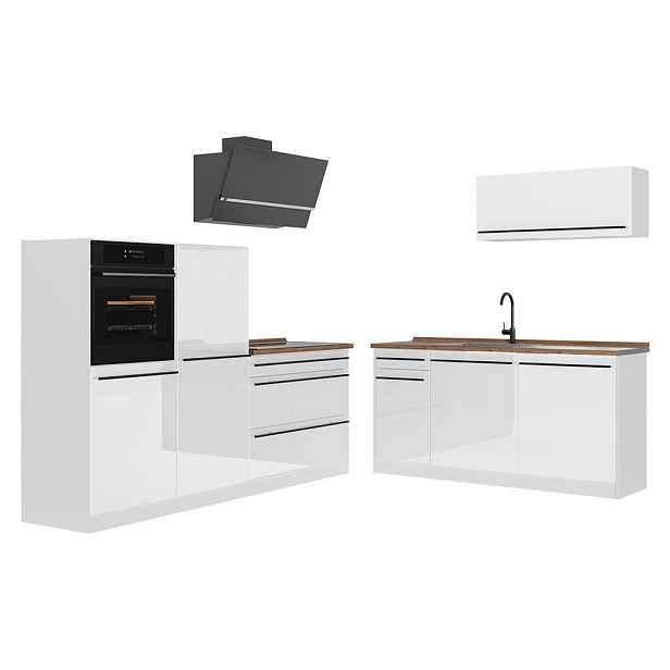 Vicco KUCHYŇSKÝ KOUT R-Line, Bílá vysoký lesk/Bílá, 220 cm pracovná doska Dub Goldkraft