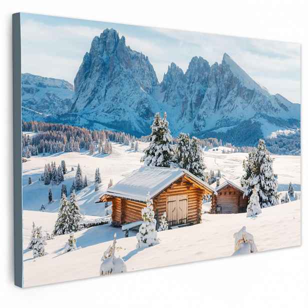 MuchoWow OBRAZ NA PLÁTNĚ Zima - Chata - Hory - Výhled - Sníh 30x20 cm