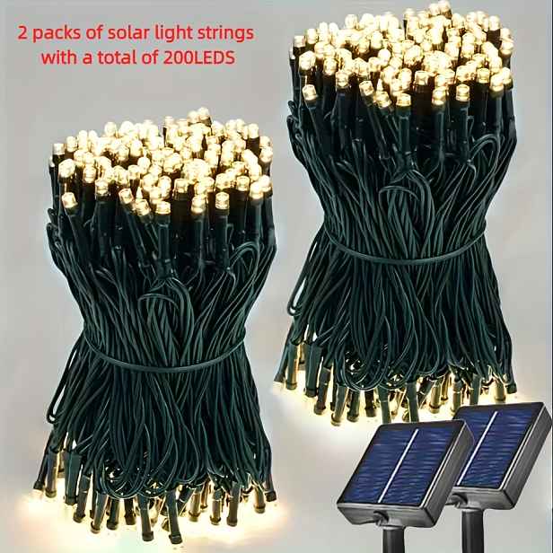 TEMU 2 balení nových lithiových baterií venkovní řetězová světla celkem 79 stop 200 LED světel, solární sváteční dekorativní světla, tmavě zelené