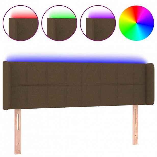 vidaXL Čelo postele s LED tmavě hnědé 147 x 16 x 78/88 cm textil
