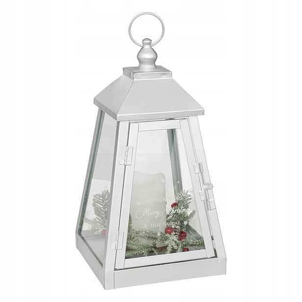Kovová lucerna se svíčkou Led, 32 x 17 cm, bílá