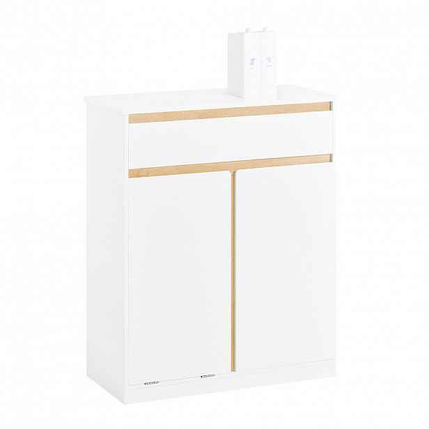 SoBuy KOUPELNOVÁ SKŘÍŇKA S KOŠEM NA PRÁDLO a 1 zásuvkou Bílá 71x33x85cm Nordický