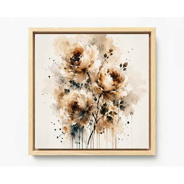 Obraz Rám American Box Abstrakce Květiny Růže Béžová Akvarel Boho 50x50