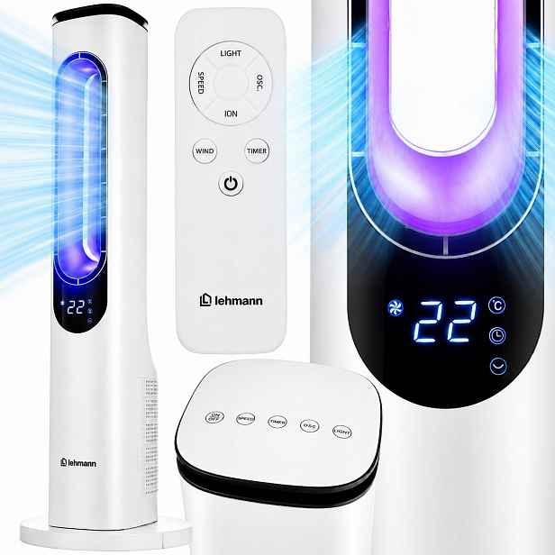 Sloupový Ventilátor Větrák Stojící Podlahový Bezlopatkový Dálkový Ovladač Ionizace