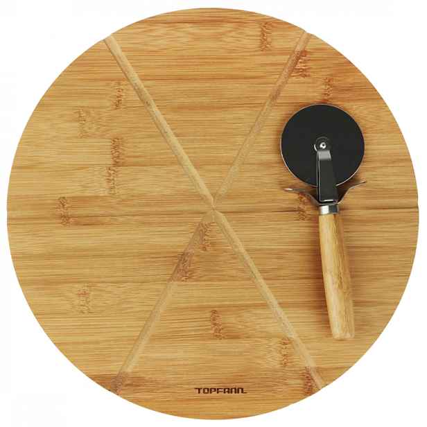 TOPFANN B14130-1 Bambusové prkénko na krájení pizzy s nožem, 32x1,2cm