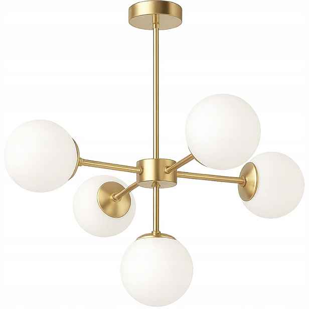 Závěsná stropní lampa Zlatý lustr Bílé koule 5x Led E27