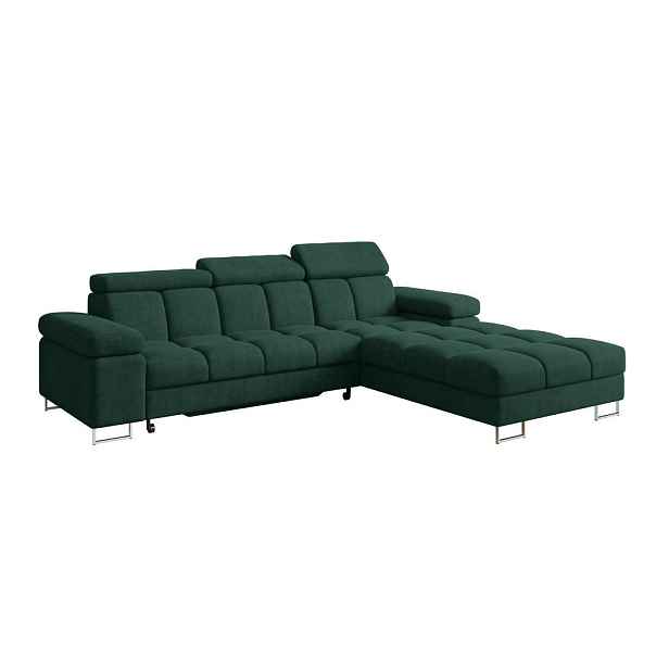 ALTDECOR ROHOVÁ SEDAČKA s funkcí spaní, otoman vpravo COMA L 271x203x79 zelená velur