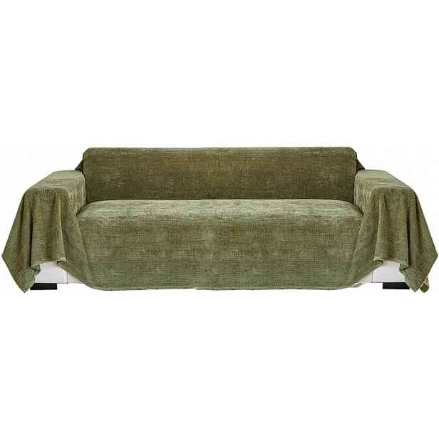 Ochranná přikrývka na pohovku 180 × 300 cm zelená, šenilová, s třásněmi