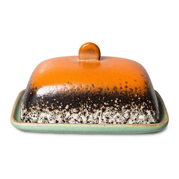 Oranžovo-hnědá keramická máslenka 70s Meteor - 15,5*12*7,5cm HKLIVING