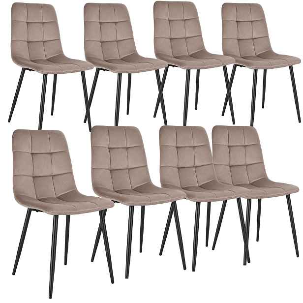 Velurové čalouněné křeslo do jídelny Taupe Sada 8 kusů židlí Béžová