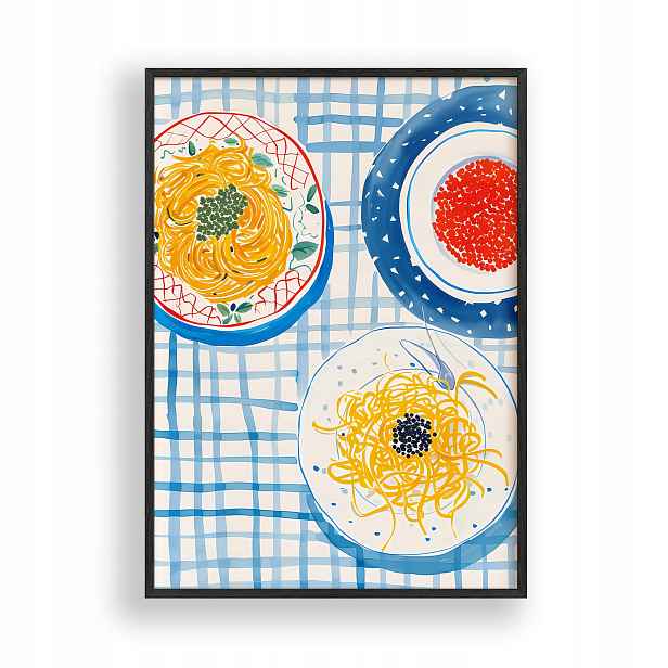 Obraz Těstoviny Spaghetti Plakát Rámeček Dřevěný Černý 30x42 cm