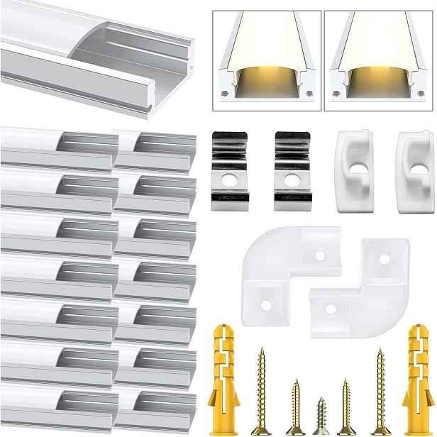 Hliníkový profil U pro Led pásky Chesbung 12 mm, 15 x 1 m s příslušenstvím
