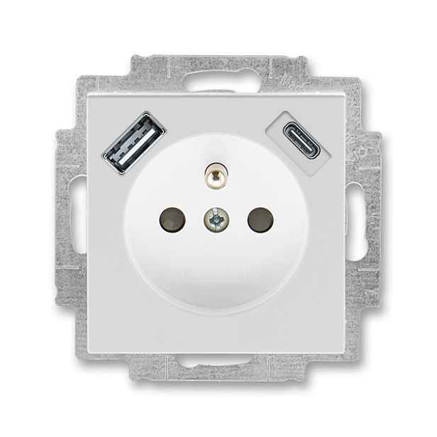 Zásuvka 230 V s USB jednonásobná ABB Levit šedá, bílá