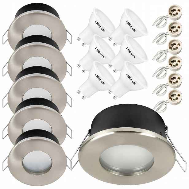 6x Hermetické halogenové svítidlo D-06 satén IP44 Led GU10 1,5W podbití