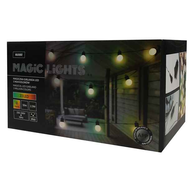 Ecolight zahradní girlanda 10 m 33 led rgb bluetooth 2,3 w