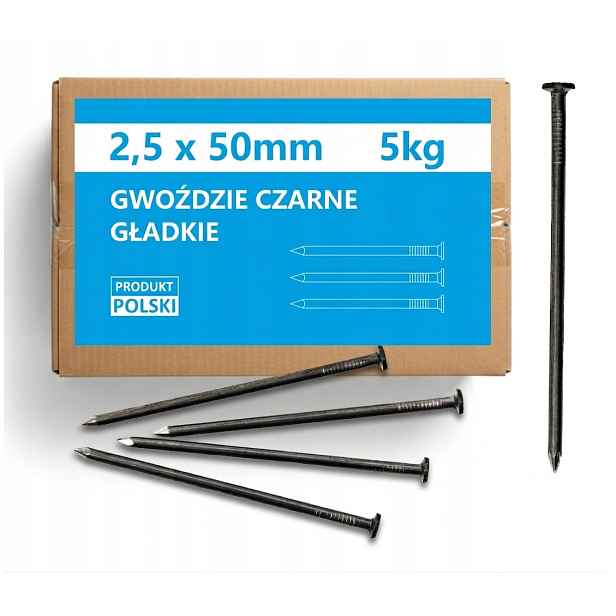 Stavební hřebíky 50 2,5 x 50 mm 2 palce Černé Hladké na dřevo 5 kg 3ks