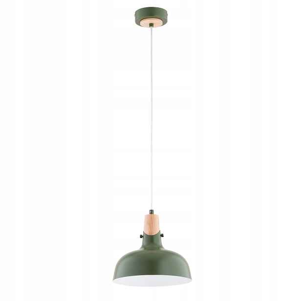 Zelená industriální závěsná lampa s dřevem, 1xE27 Solo, Alfa