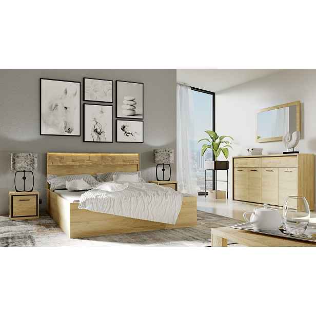 Ložnicová sestava s LED osvětlením a postelí 160x200 SUCRE 1 - ořech hikora / dub