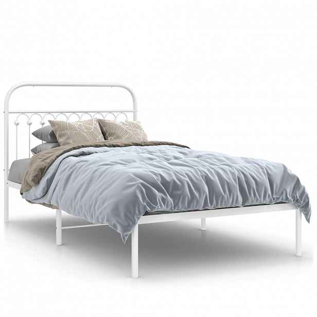 vidaXL Kovový rám postele s čelem bílý 107 x 203 cm