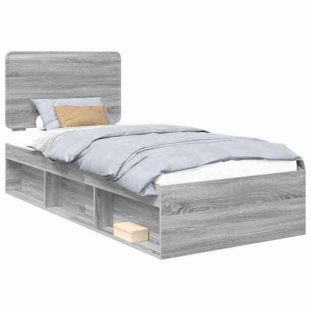 vidaXL Rám postele Šedý Sonoma 90 x 190 cm Masivní borové dřevo