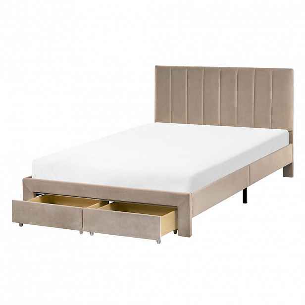 Beliani POSTEL s zásuvkami 120/200 cm Sametová látka Taupe Lonzac