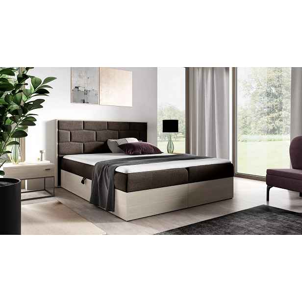 Čalouněná manželská postel 200x220 CHANTELLE 9 - nordic teak / hnědá + topper ZDARMA
