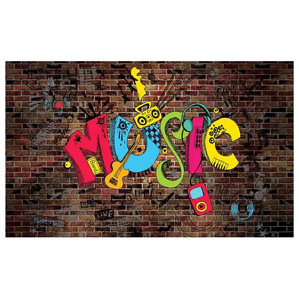 Fototapeta Graffiti Music cihlové nástroje 312x219 pro milovníky hudby lepidlo