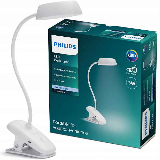Led lampička na čtení Noční Stolní Bezdrátová Usb s Klipem Philips