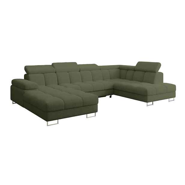 ALTDECOR SEDACÍ SOUPRAVA s funkcí spaní a úložným prostorem, otoman vpravo COMA U 345x203x79 zelená buklé