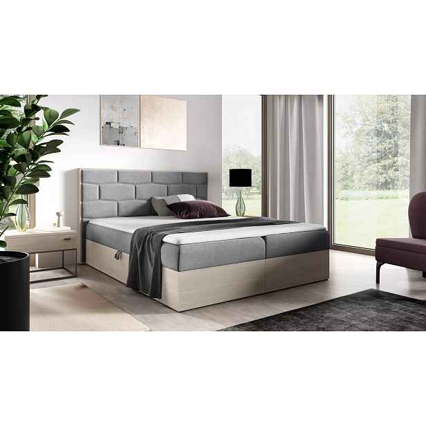 Čalouněná manželská postel 200x220 CHANTELLE 9 - nordic teak / šedá + topper ZDARMA