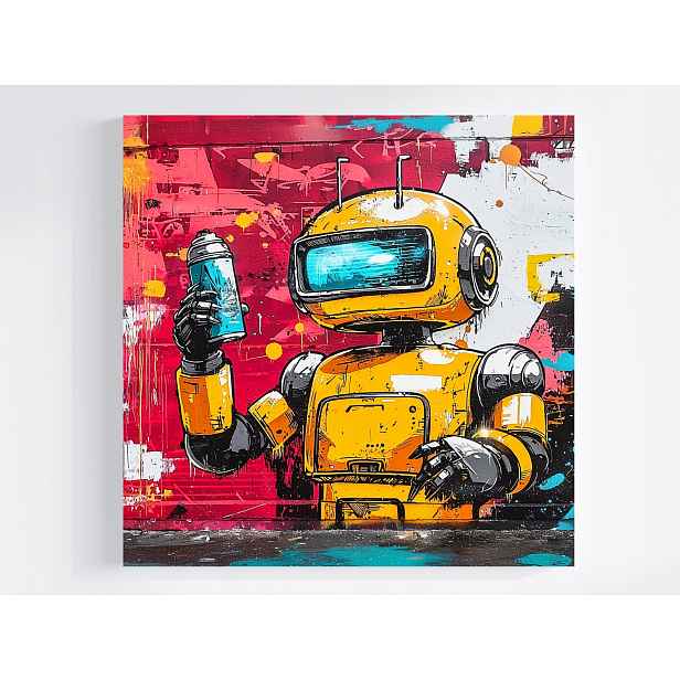 Obraz Na Plátně Canvas Stěna Graffiti Urban Street Art Robot Spray 50x50