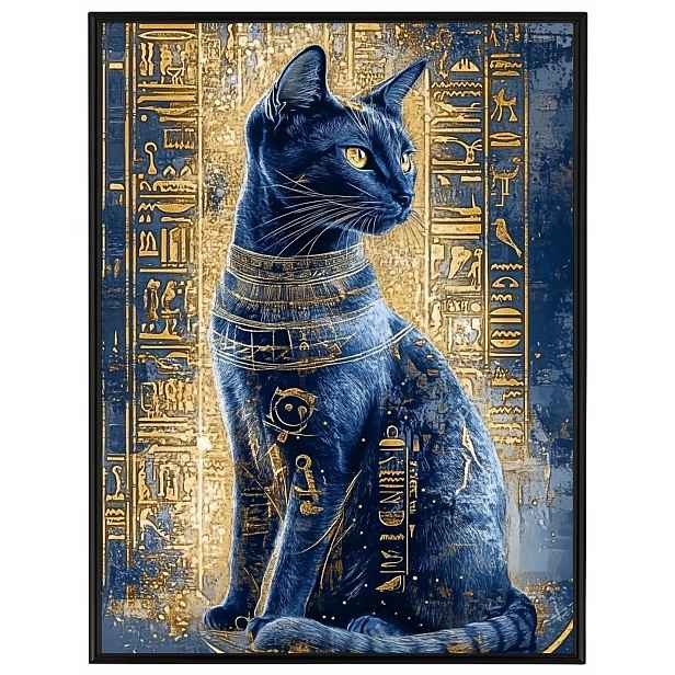 Plakát Rámeček Hliníkový Egypt Hieroglyfy Bohyně Bastet Kočka Ankh 60x80