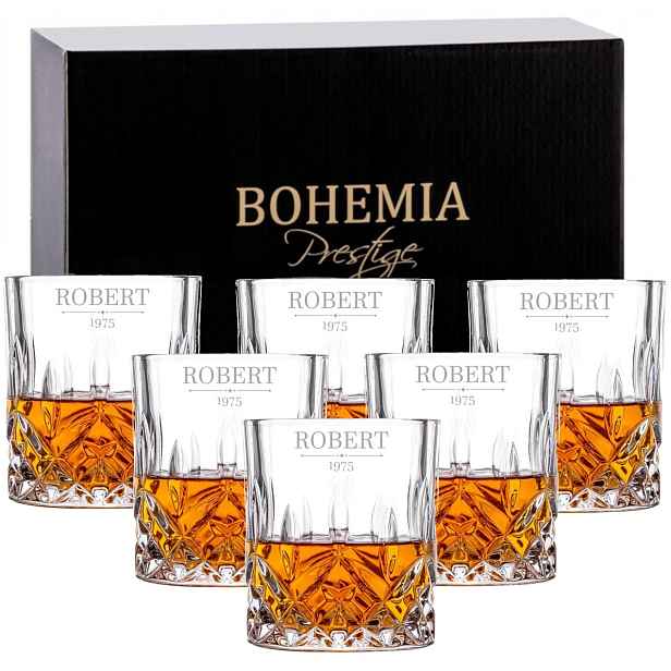 Sada 6 křišťálových sklenic whisky Gravírování jméno logo dárek 50 Narozeniny