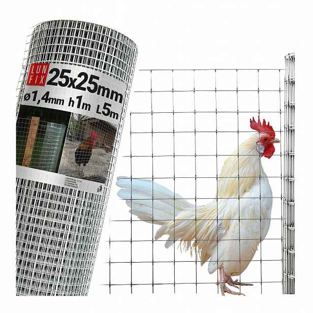 Síť na klec pro papoušky ptáky 1x5 m, kovová, pozink, 25 x 25