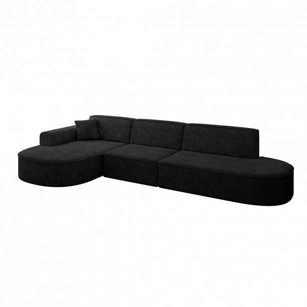 ALTDECOR ROHOVÁ SEDACÍ SOUPRAVA s otomanem vlevo MARI-L2 – 328 x 171 x 79 cm, černý velur