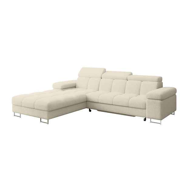 ALTDECOR ROHOVÁ SEDAČKA s funkcí spaní, otoman vlevo COMA L 271x203x79 béžová buklé