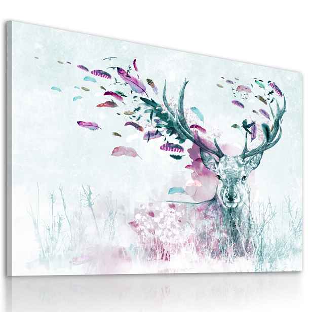 Obraz na plátně DEER WITH FEATHERS - PINK 80x60 cm Ludesign