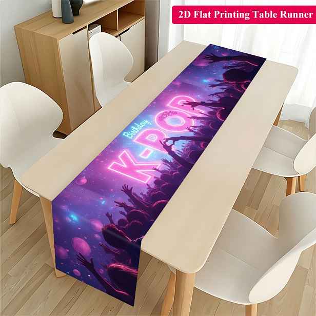 TEMU 2D plochý banner 1 ks, stolní banner s K-POP párty, povzbuzujícími , dekorace na tematickou párty, vhodný na jídelní stoly, konferenční stolky,