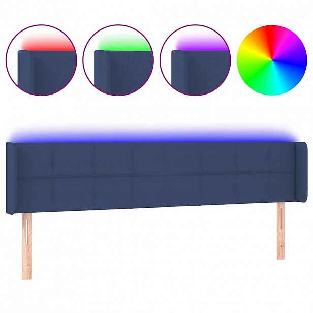 vidaXL Čelo postele s LED modré 163 x 16 x 78/88 cm textil