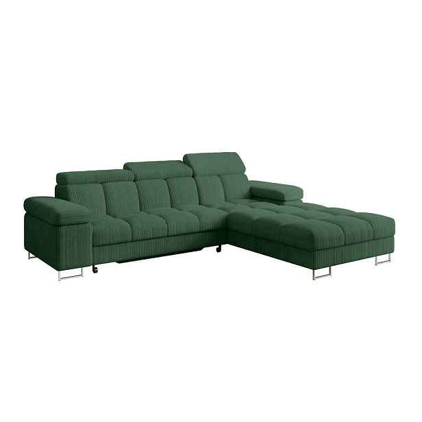 ALTDECOR ROHOVÁ SEDAČKA s funkcí spaní, otoman vpravo COMA L 271x203x79 zelená manšestr
