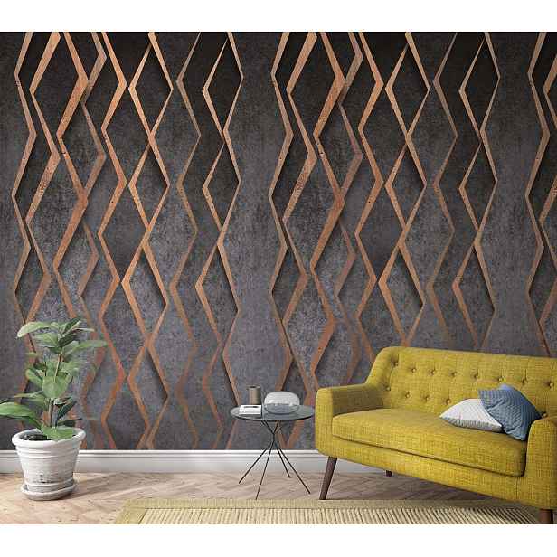 Fototapeta S Geometrickým Vzorem Černá Zlatá Šedá 159 cm X 270 cm