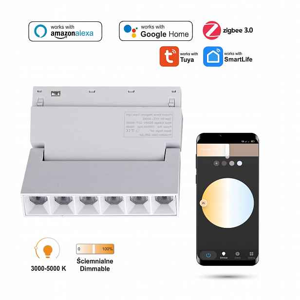 Lineární reflektor Regulovatelný Bílý Led Zigbee Grille 6W Smart Track 48VDC